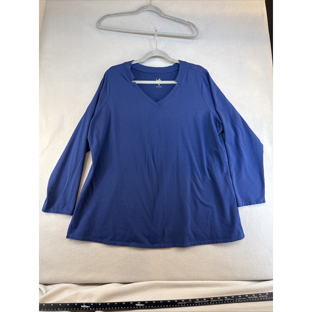 Belle by Kim Gravel Blouse Plus 1X, v-neck, longsleeve, dark blue, casual, work